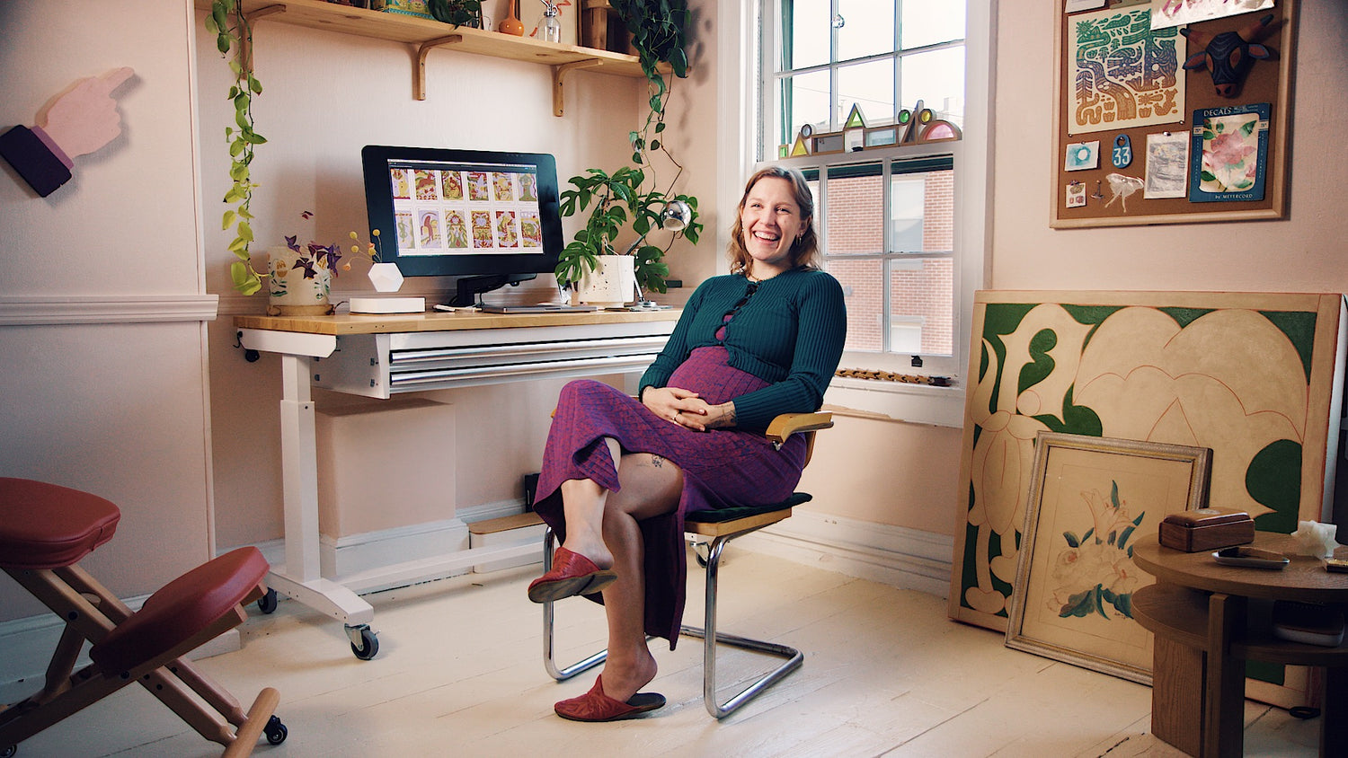 Artist/designer Kelly Thorn in her home studio.