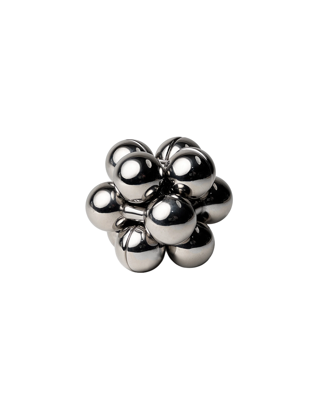 Silver stress ball on a white background