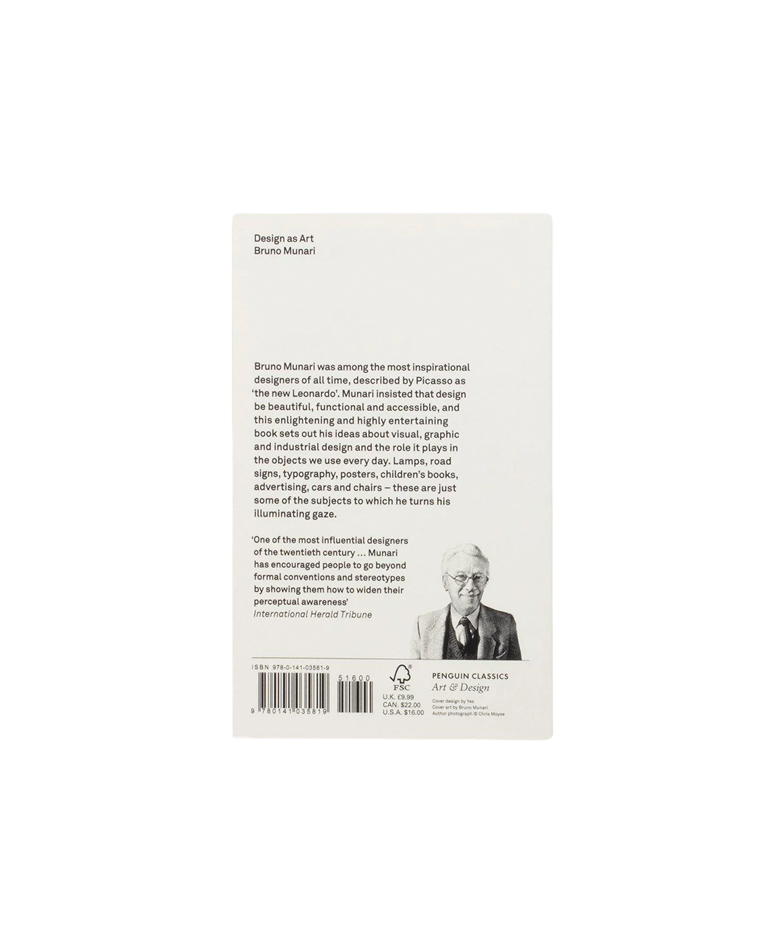 Book back cover with text and a portrait of a person on a white background