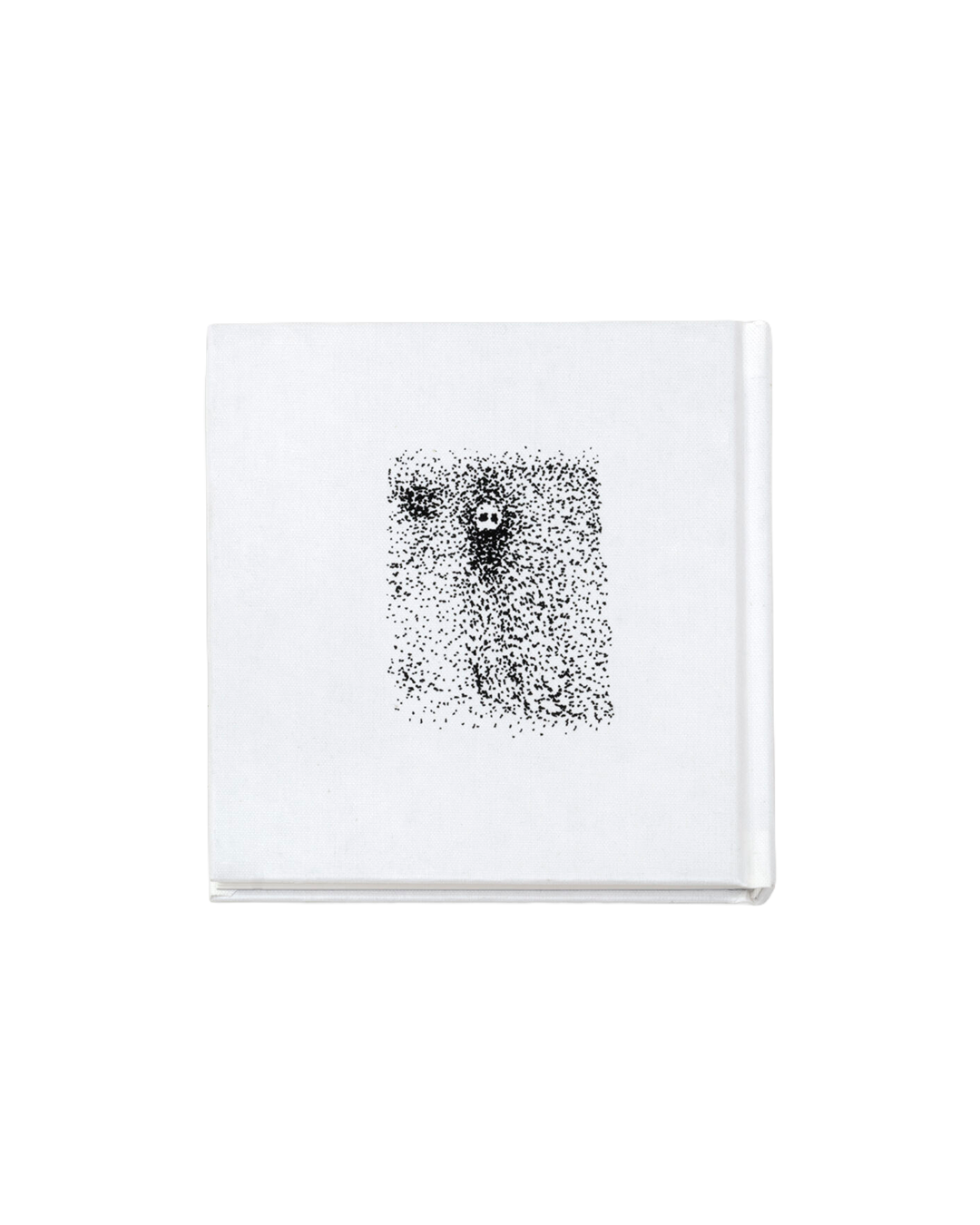 White notebook with black abstract design on a white background
