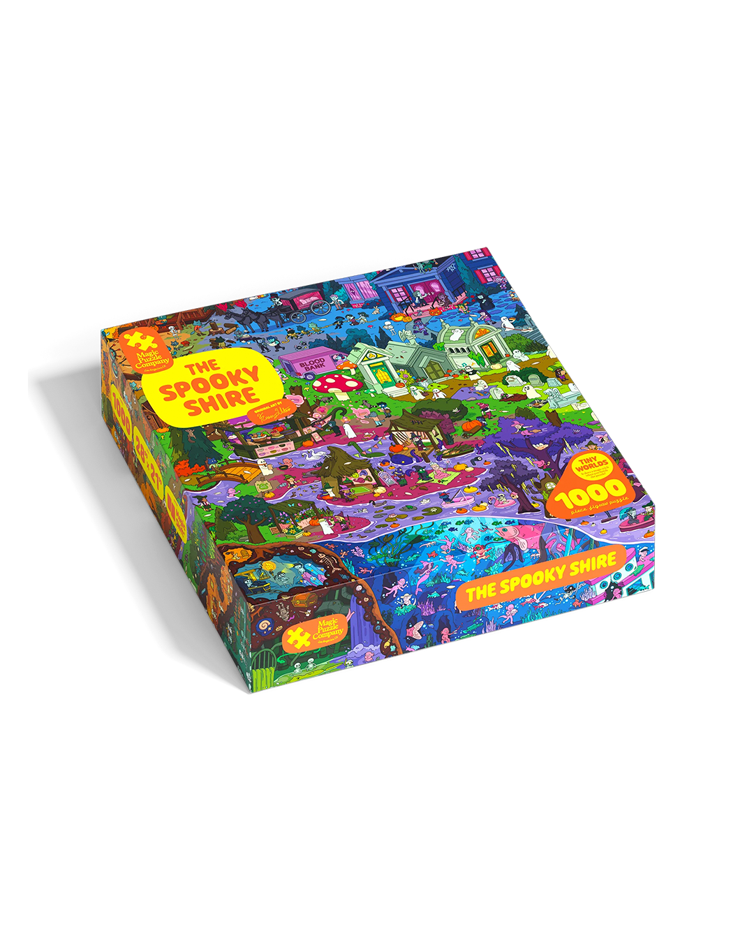the box of a halloween-themed puzzle with a lot of colorful details.