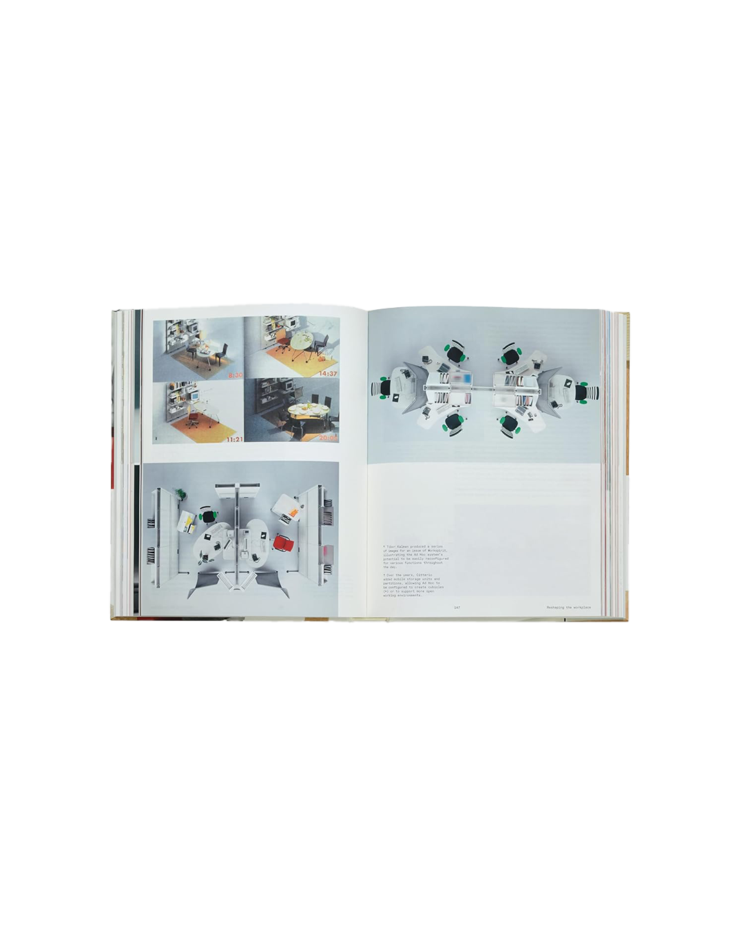 Open book showing images of a guitar and its components on a white background