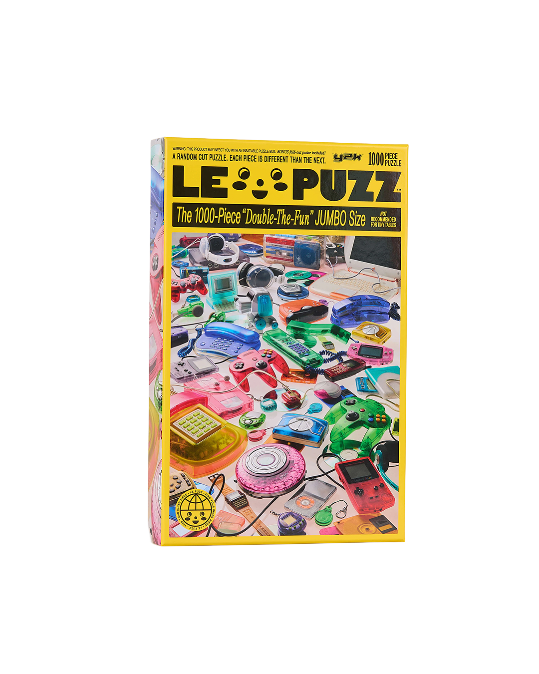 LE PUZZ puzzle box with colorful retro gaming devices on a white background