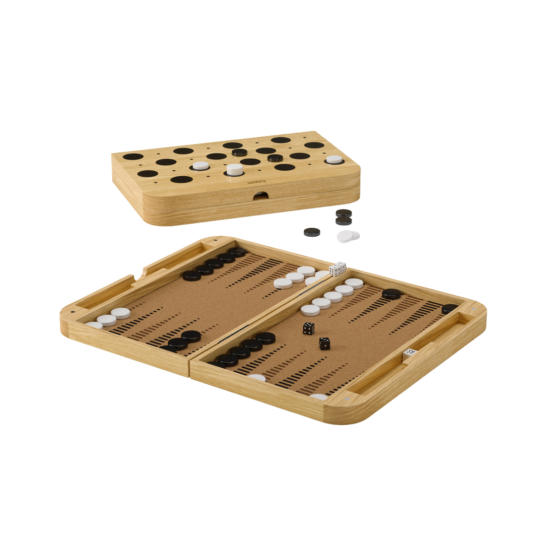 Wood backgammon and checkers travel set