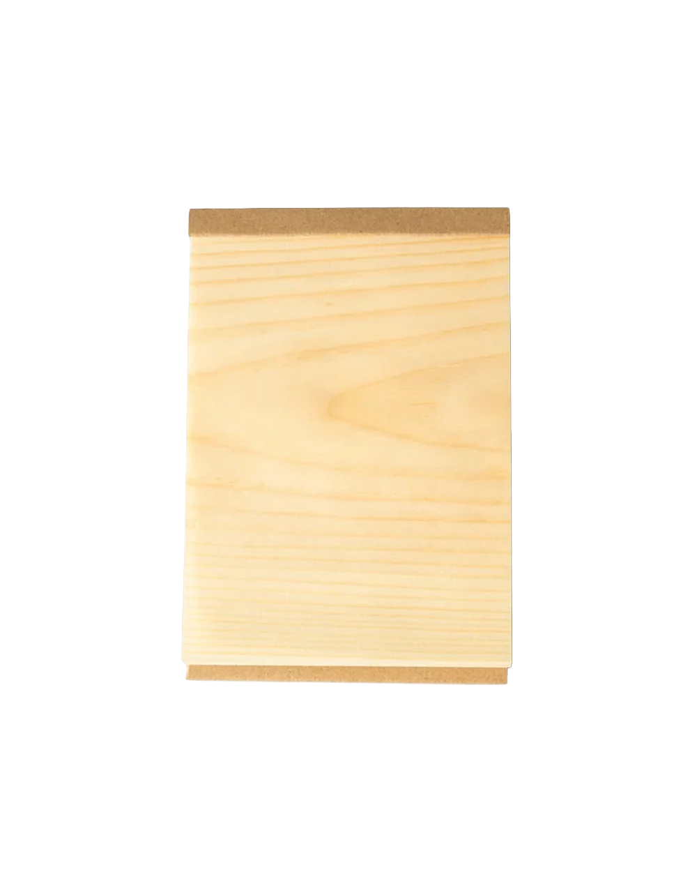 A rectangular pad of light natural wood veneer paper memo sheets, centered on a solid white background.