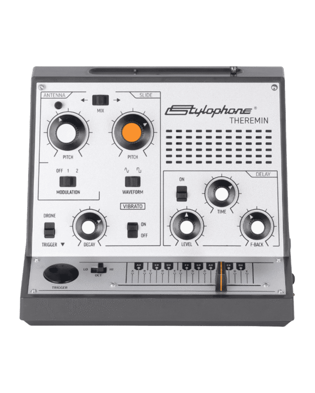 Stylophone Theremin electronic device on a gray background