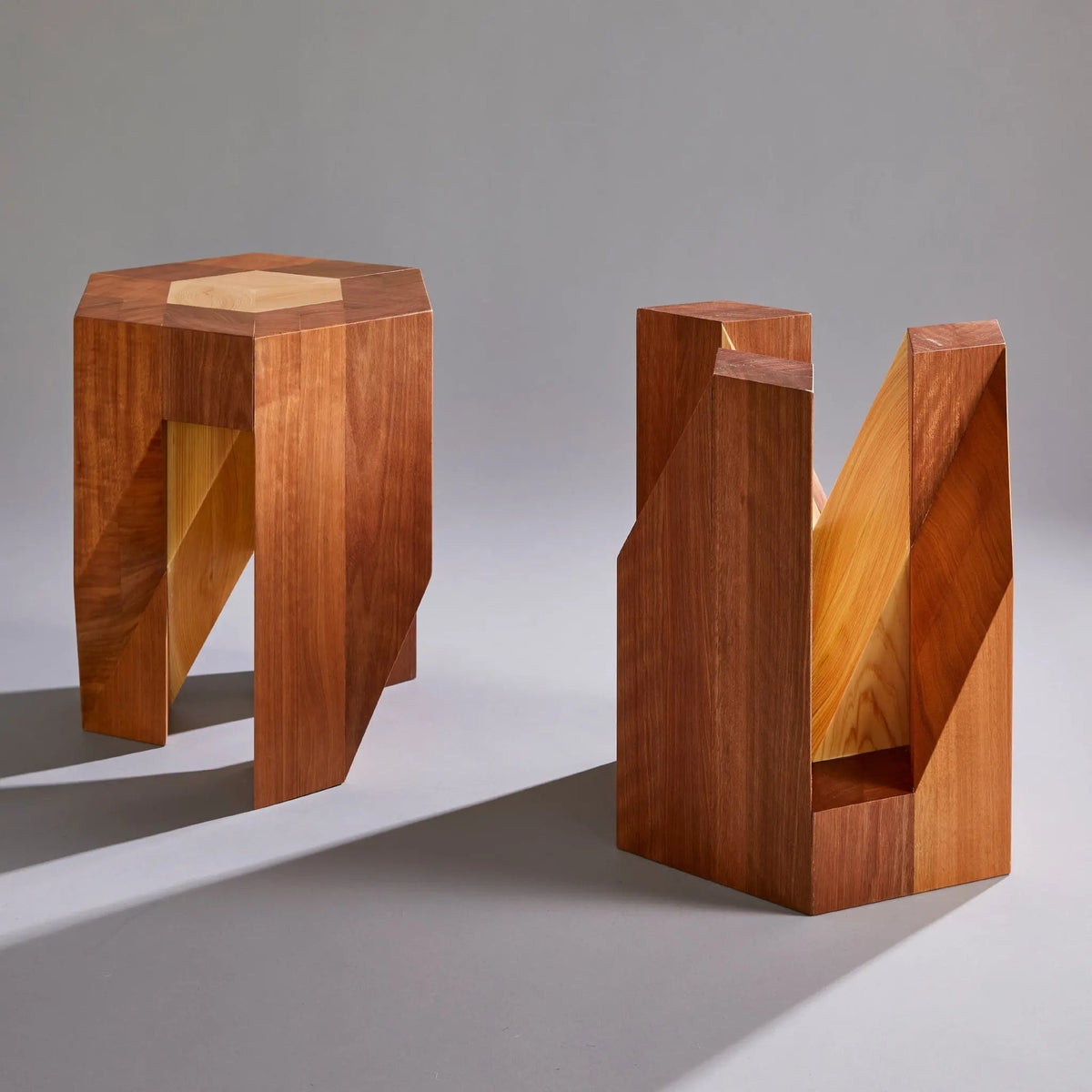 Yosegi Wood Stool Pair