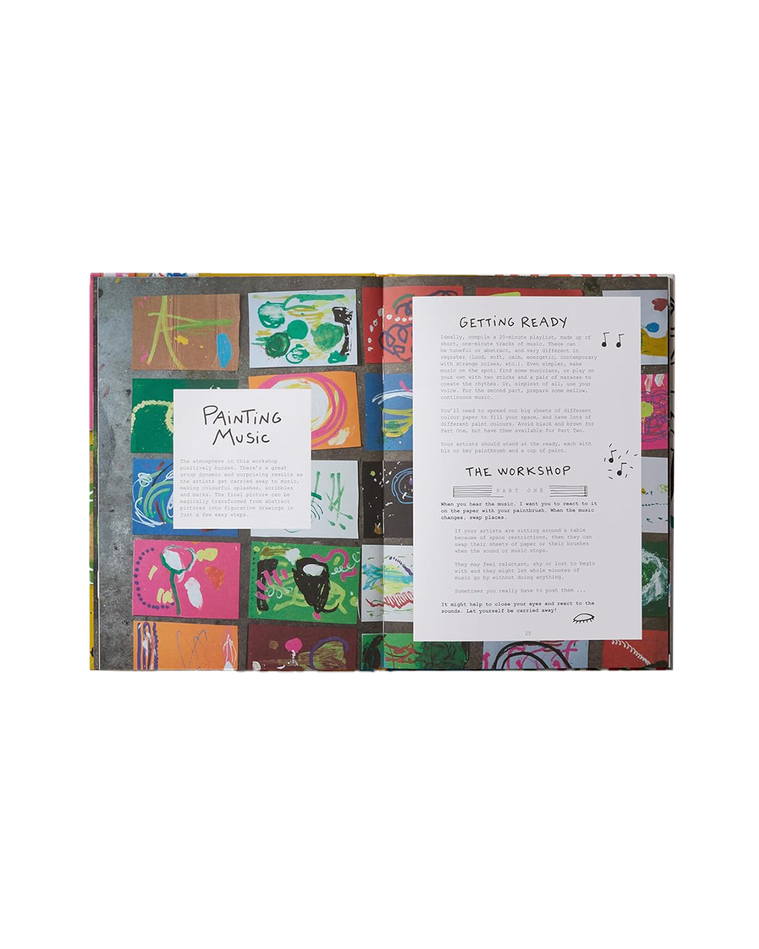 Colorful book or album cover with text and illustrations on a white background