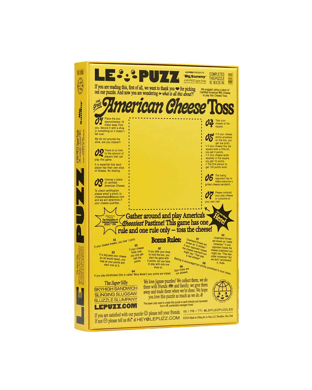 Yellow box of Le Puzz with text and branding on a white background