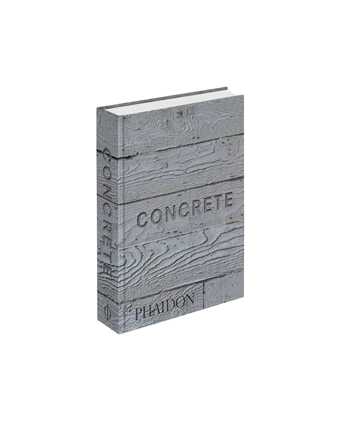 Phaidon Concrete book with a textured gray cover designed to look like weathered wood planks, shown at a three-quarter angle on a white background.