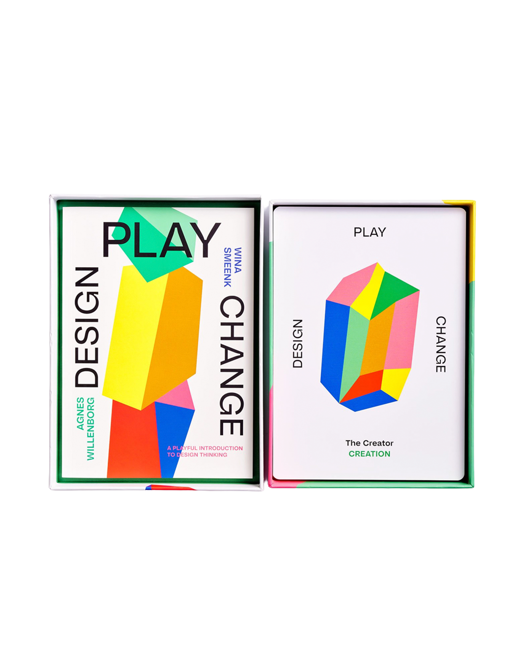 Two product boxes for 'Design Play' are shown side-by-side on a plain white background. The left box features a colorful geometric design with the text 'DESIGN PLAY CHANGE' and 'MORE WILDERNESS MORE DESIGN'.