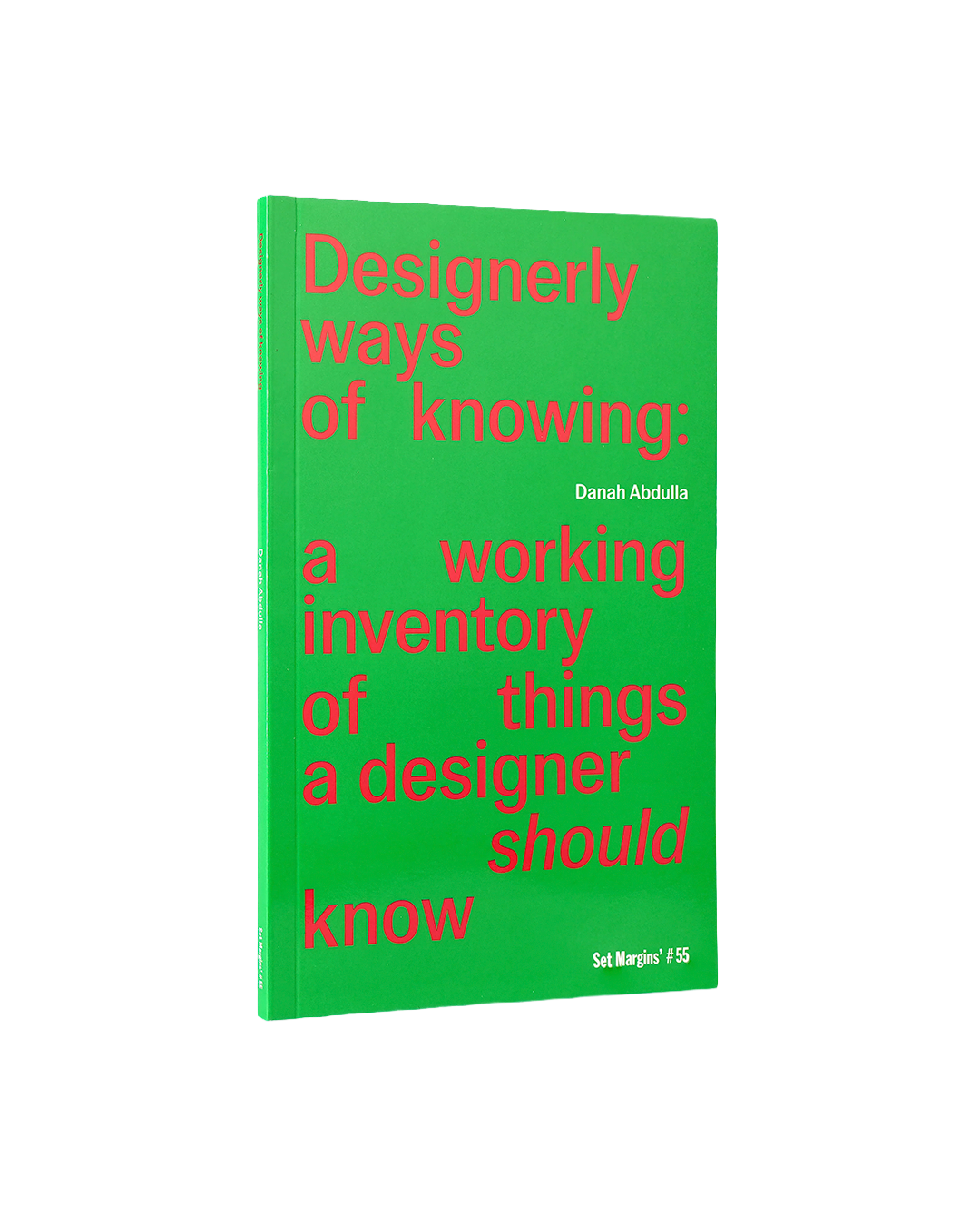 Book cover with green background and red text on a white background