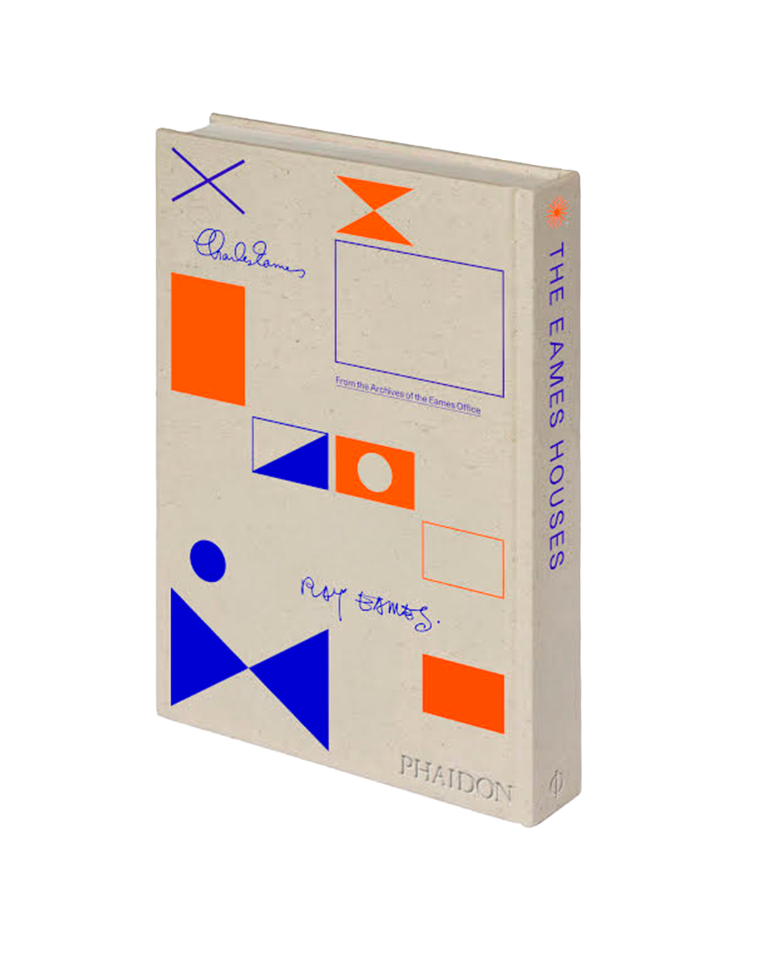 The Game's Houses book by Phaidon, featuring a textured beige cover with abstract geometric shapes in blue, orange, and white, shown at an angle on a white background.