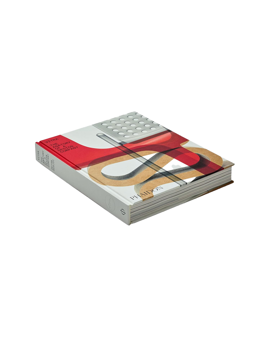 Book with a red and gray cover design on a white background