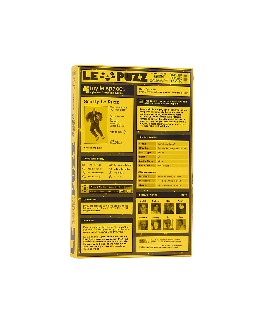 Back of a product packaging with text and images on a yellow background