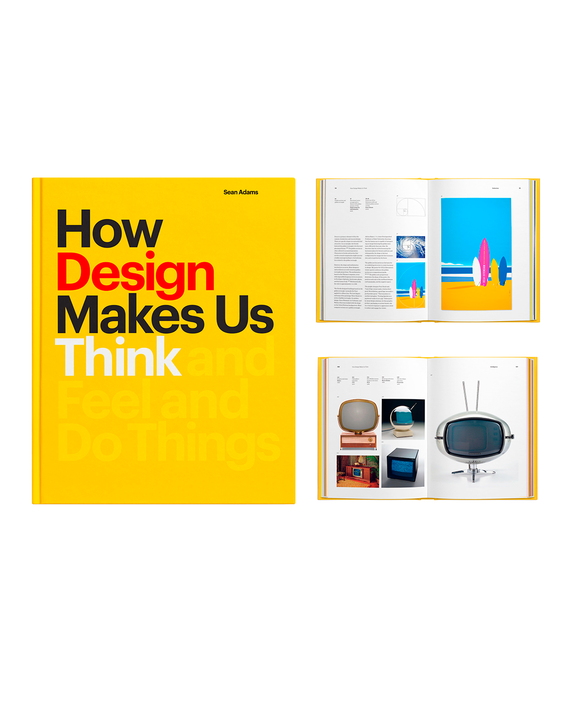 Book titled 'How Design Makes Us Think' with interior pages displayed on a white background