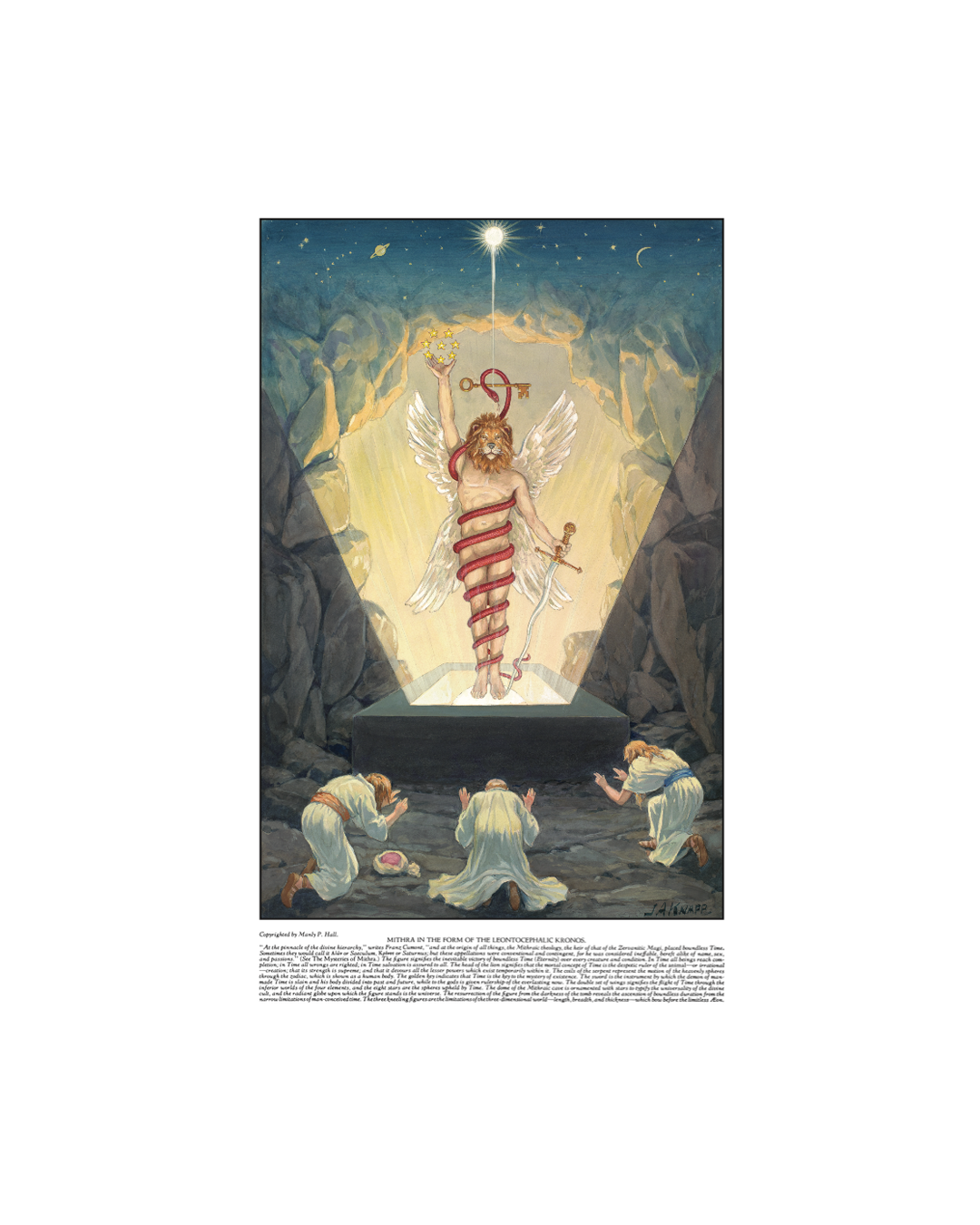 Artistic depiction of an angel in a celestial setting with a white border