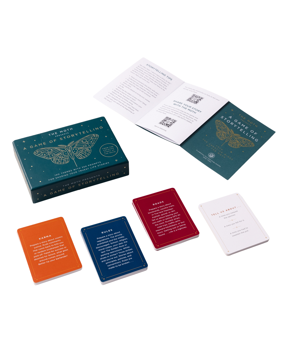 The Weave A Game of Thrones card deck set displayed on a white background, including the teal box, an open booklet, a card back, and several colorful cards in orange, blue, red, and white.