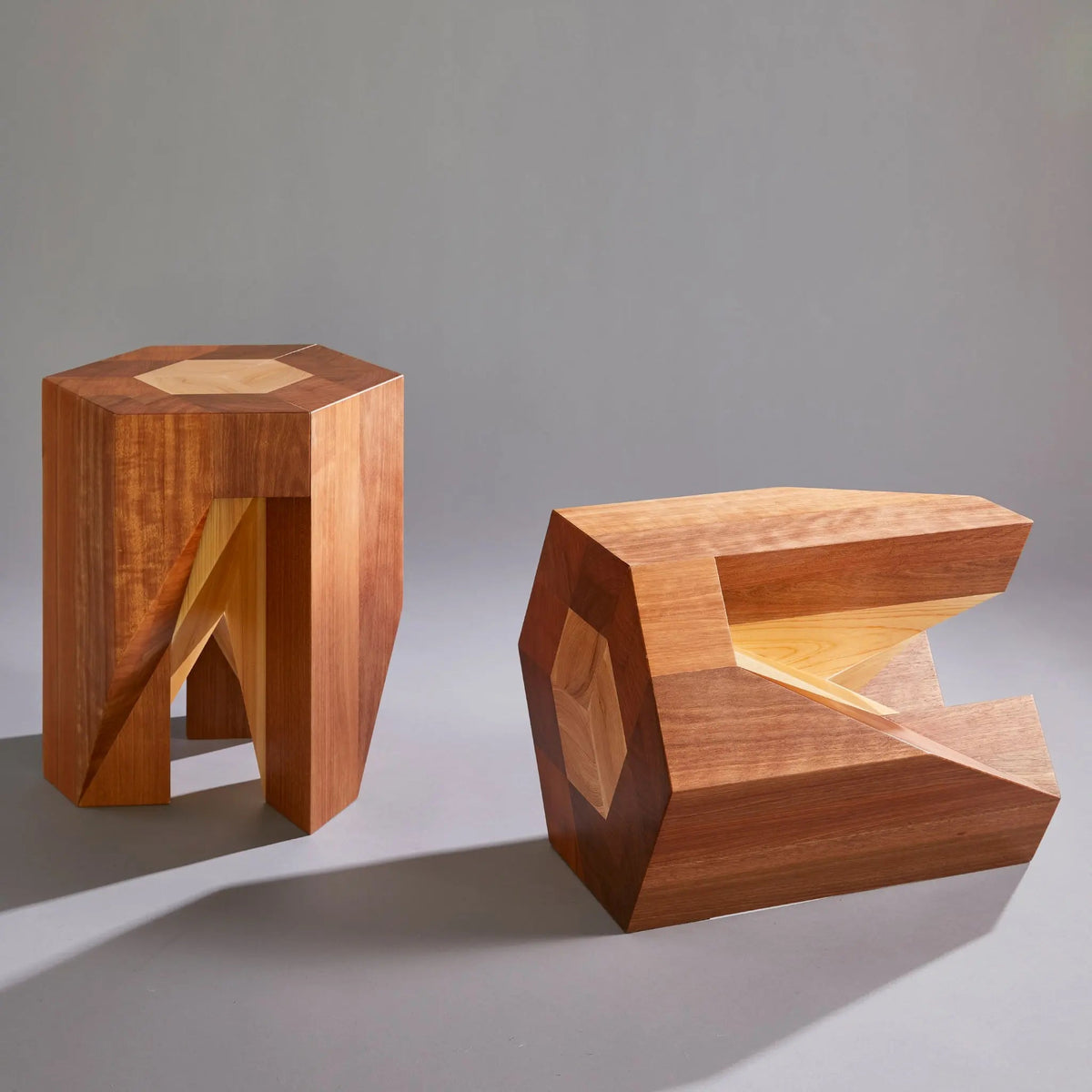 Yosegi Wood Stool Pair