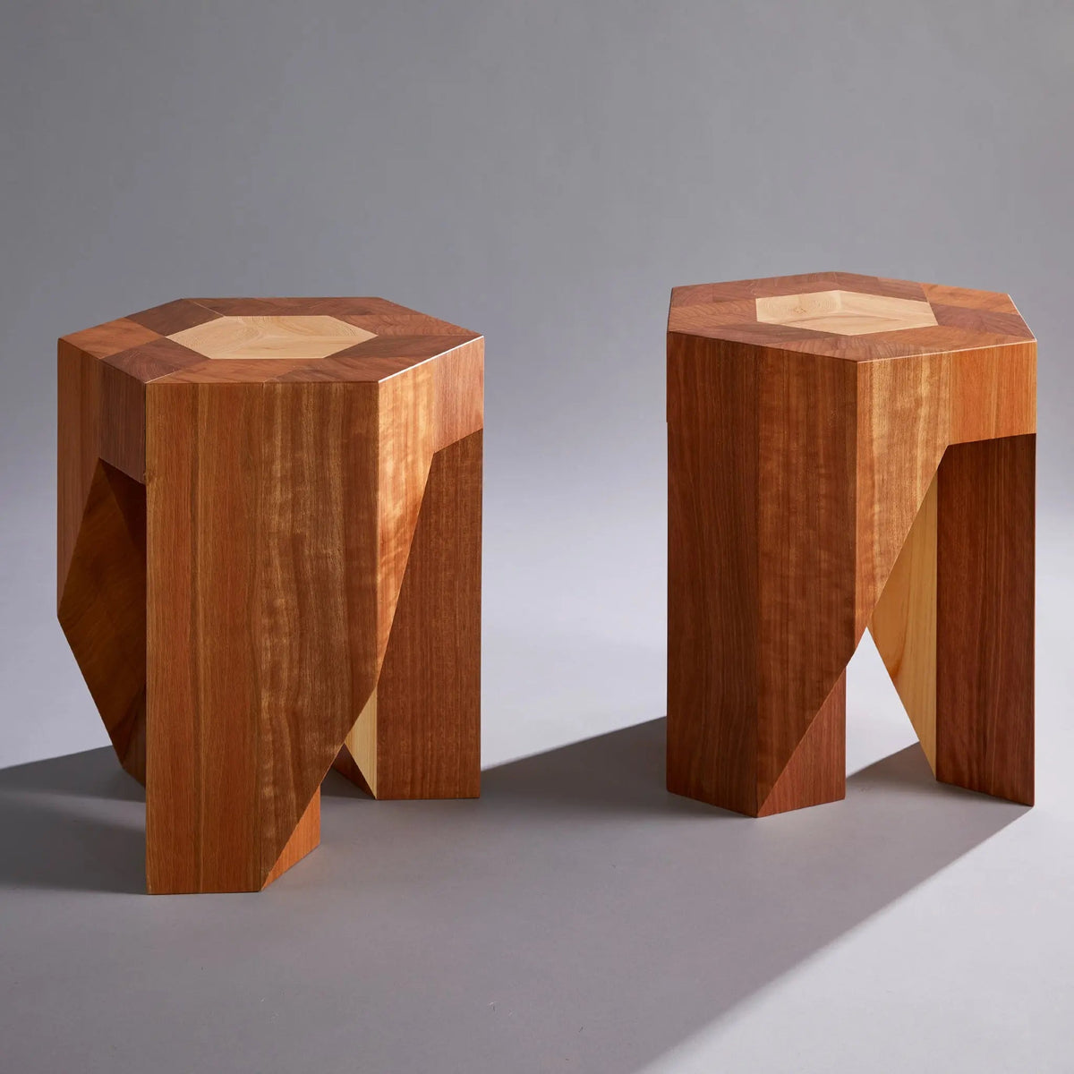 Yosegi Wood Stool Pair