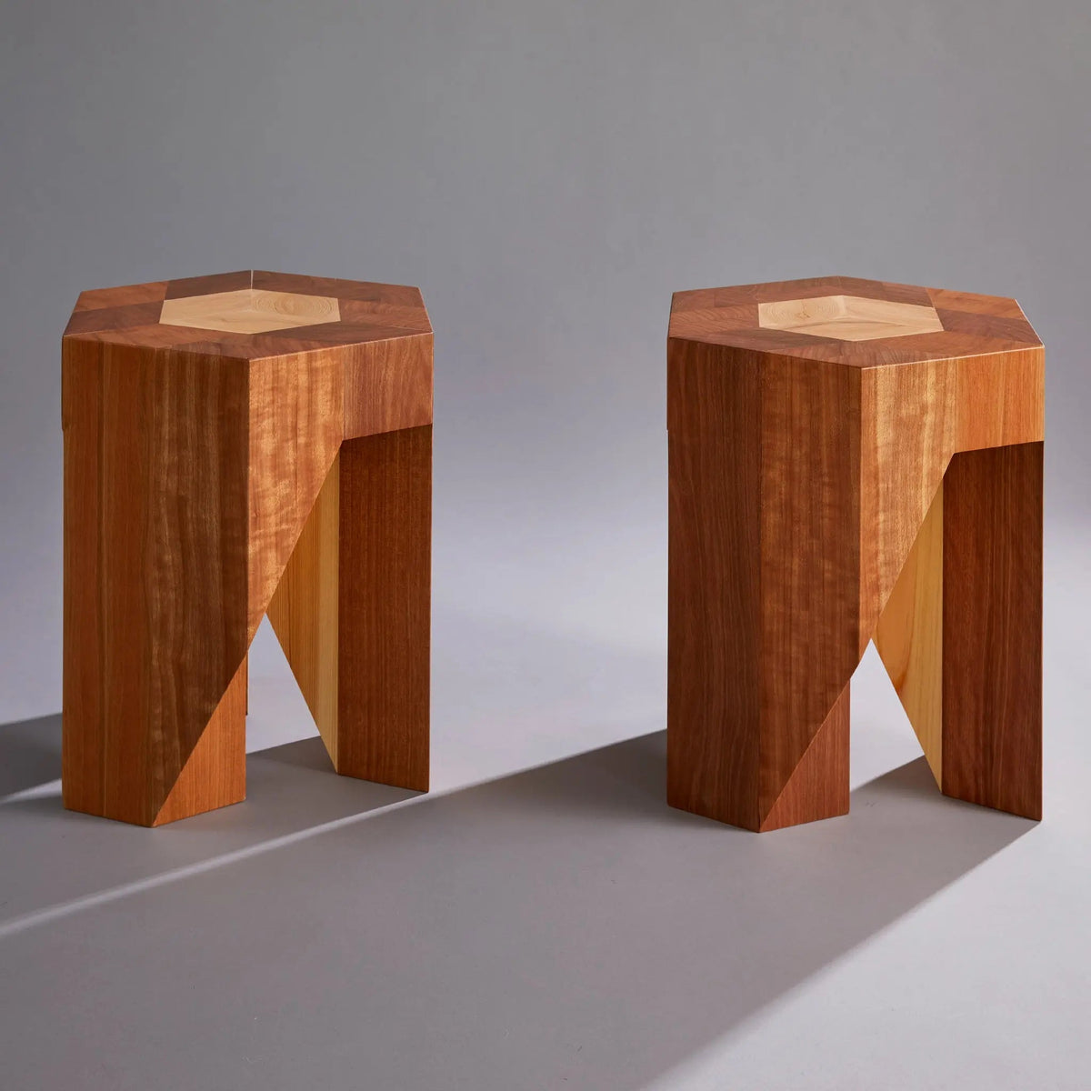 Yosegi Wood Stool Pair