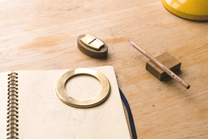 Trouva: Iris Solid Brass Circle Drawing Tool with Walnut Centring Tool